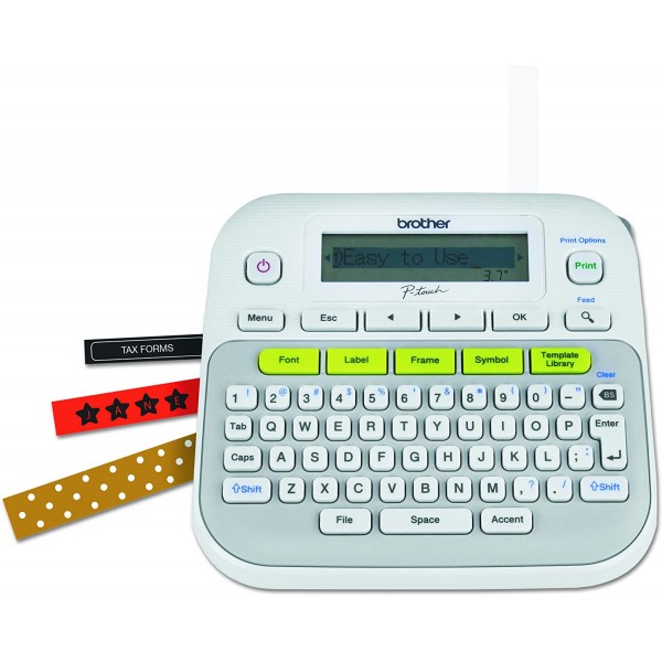 Brother P-touch, PTD210, Easy-to-Use Label Maker, One-Touch Keys, Multiple Font Styles, 27 User-Friendly Templates, White