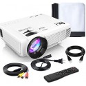 DR. J Professional HI-04 Mini Projector Outdoor Movie Projector with 100Inch Projector Screen, 1080P Supported Compatible with TV Stick, Video Games, HDMI,USB,TF,VGA,AUX,AV [Latest Upgrade]