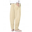 AITFINEISM Men Cotton Linen Yoga Pant Casual Drawstring Loose Fit Baggy Harem Pants